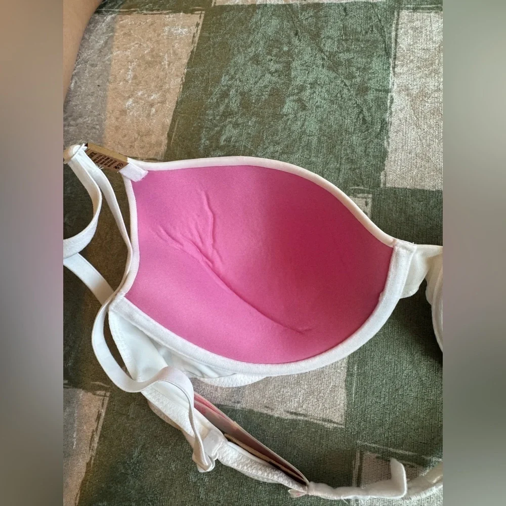 NWT Pink White Bra with Hot Pink Lining Size 34C